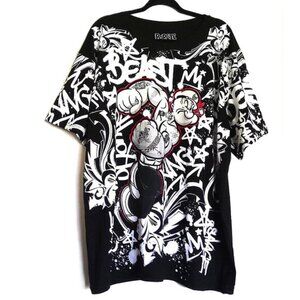 New Popeye Men's Graphic Tee Beast Graffiti Black White Red Short Sleeve NWOT 3X